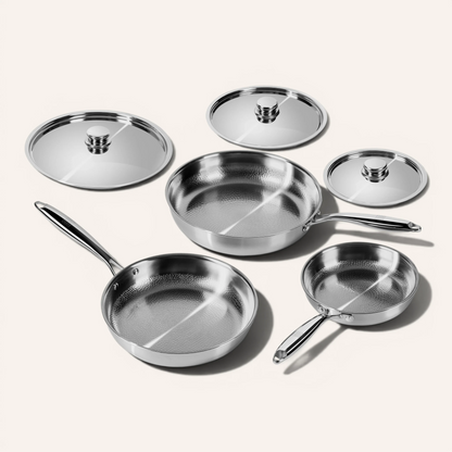 Titanium Hammered Pan Set With Lids | 6-Pcs